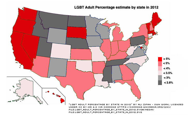 LGBT Population of US by States in 2012 estimate