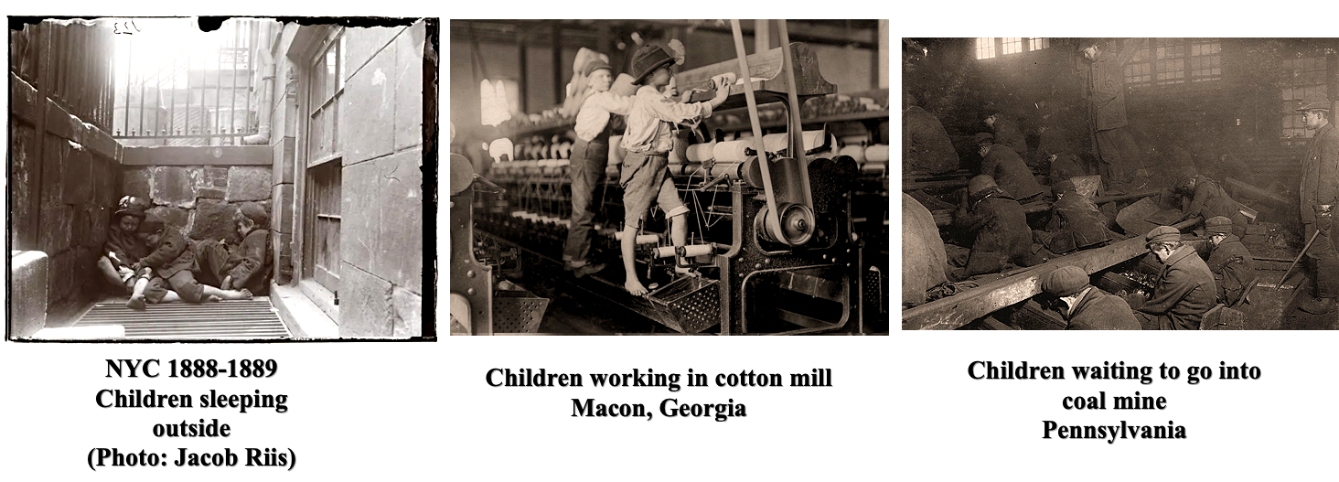 Three scenes of children working or in the streets