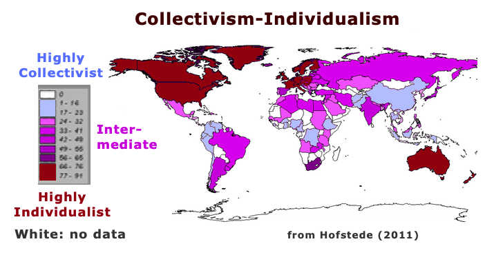 Hofstede's Collectivist vs. Indilvidualist
                    Cultures