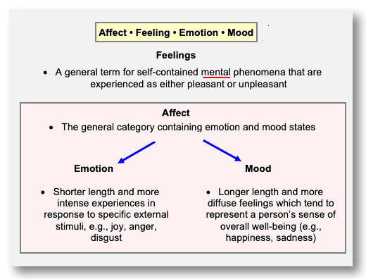 Feelings vs. Affect
          vs. Emotion vs. Mood