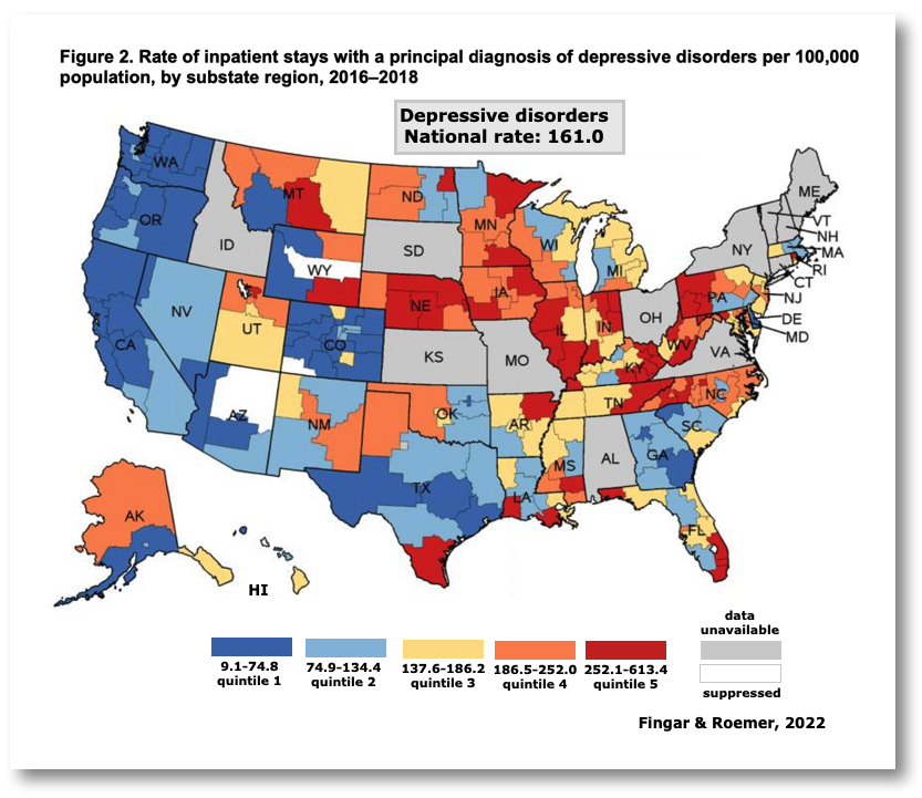 Inpatient Hospitalization for Depressive Disorders,
            2016-18, US