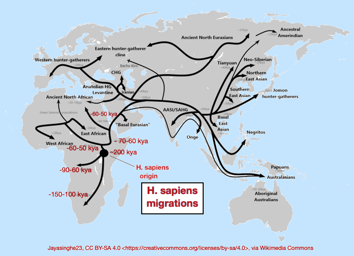 Human migration routes out of Africa