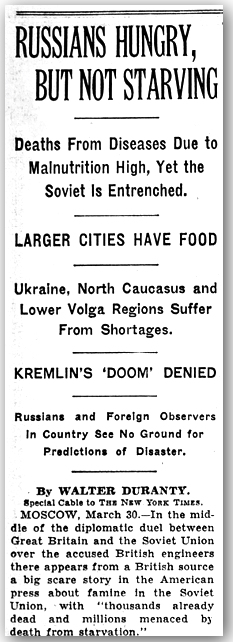 Duranty denying Ukraine famine