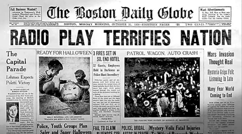 Boston Daily Globe reporting on War of the Worlds